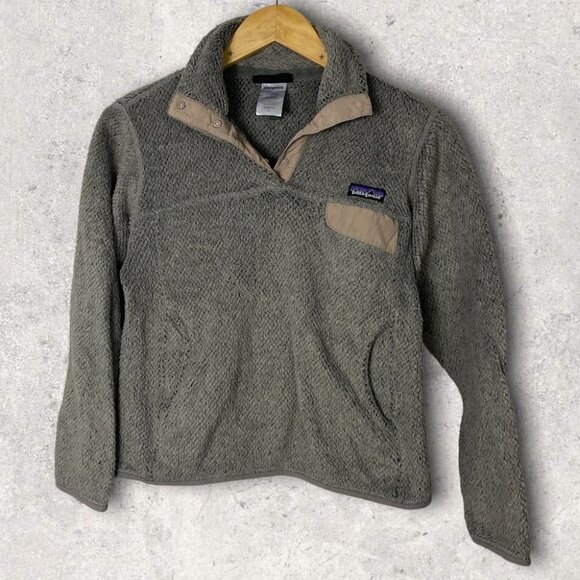 Patagonia Synchilla T Snap Fleece Pullover Sweater Grey Brown Size Small Hiking - Picture 2 of 10